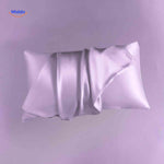 Lilac satin pillowcase displayed flat beautiful purple shade.