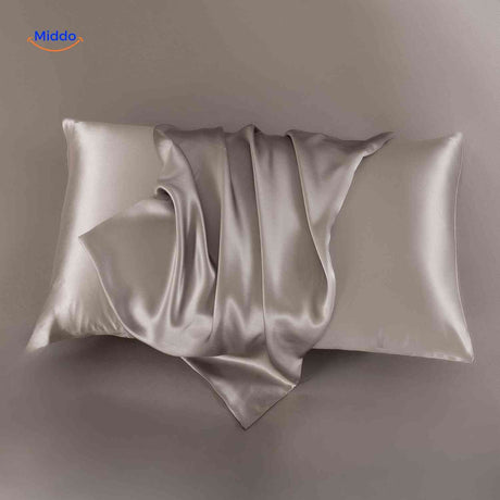 Olive green satin pillowcase displayed flat natural color.