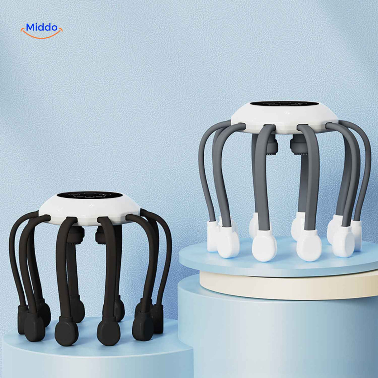 Portable electric scalp massager displayed in two available color variants side by side