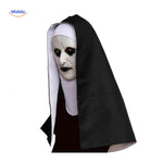 Scary latex nun mask with terrifying expression for Halloween.