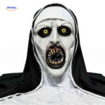 Scary nun mask with realistic horror details for Halloween costume.