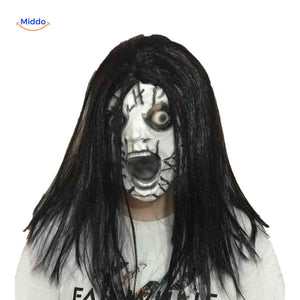 Screaming mask with black cracks and horror eyes for frightening look.