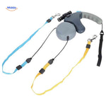 Separate control lines and ergonomic grip handle on dual dog leash.