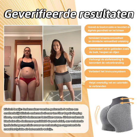 Verified before and after body transformation results wearing shaping shorts with lifting technology.
