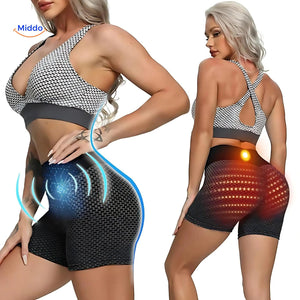 Ion fiber technology demonstration showing how shaping shorts enhance body sculpting.