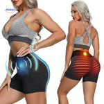 Ion fiber technology demonstration showing how shaping shorts enhance body sculpting.