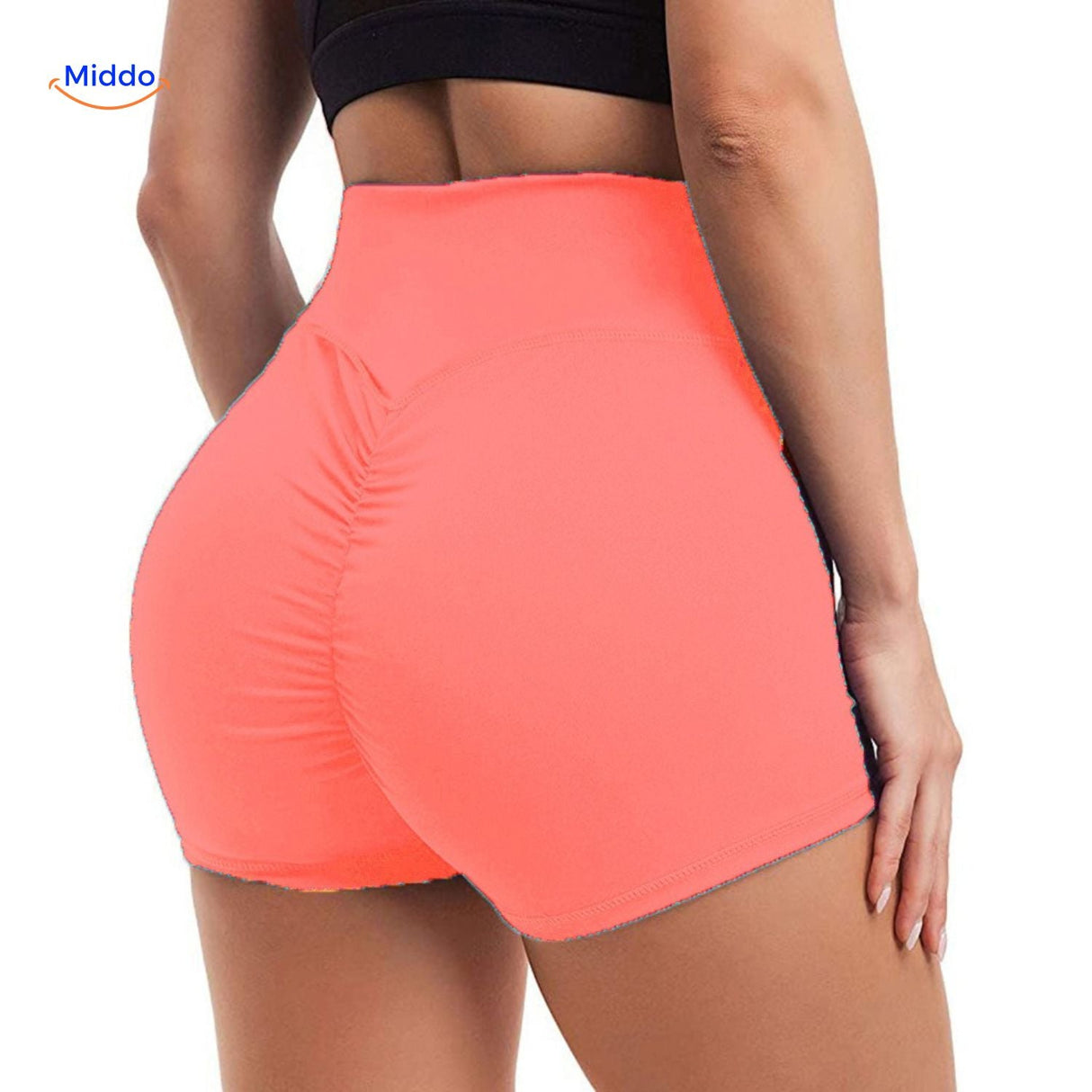 Orange fitted shaping shorts with ion fiber for maximum body contouring and support.