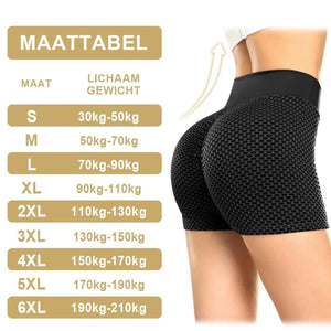 Size chart and measurement guide for women's ion fiber shaping shorts in all available sizes.