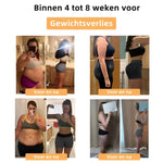 Women's shaping shorts showing visible weight loss results in 4-8 weeks with ion fiber technology.