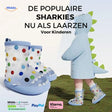 Shark rain boots for kids with 3D design and colorful spotted pattern, waterproof and non-slip.