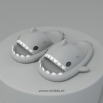 Sharkies shark slippers in grey with comfortable cushioning.