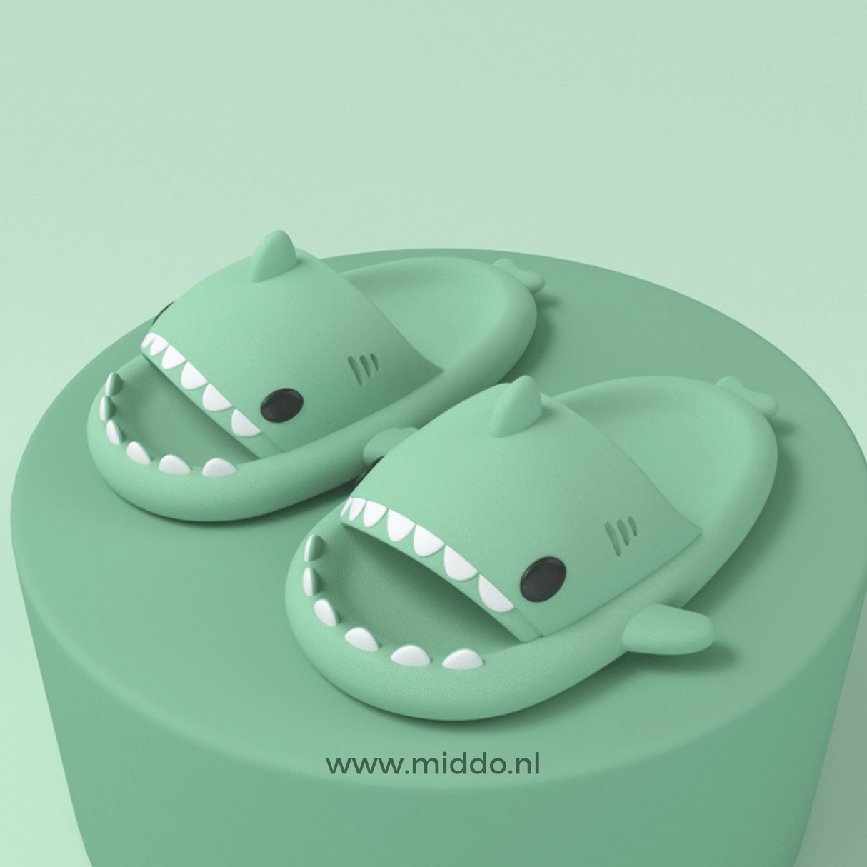 Sharkies shark slippers in light green shade with protective sole grip.