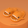 Sharkies shark slippers in orange with non-slip grip sole.