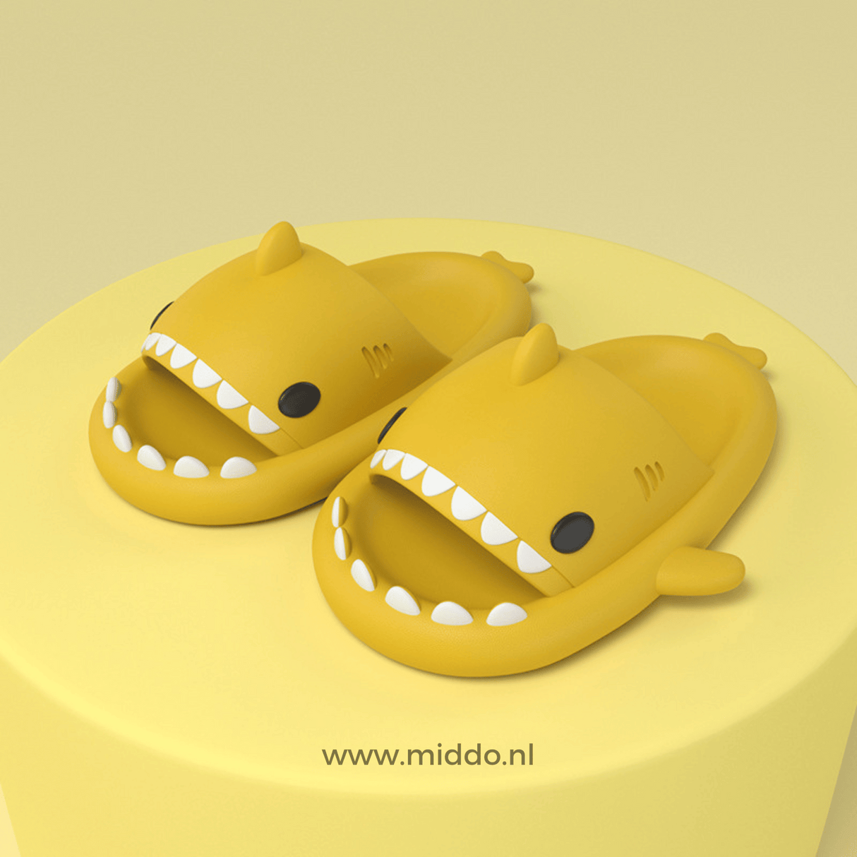 Sharkies shark slippers in yellow color with orthopedic support.