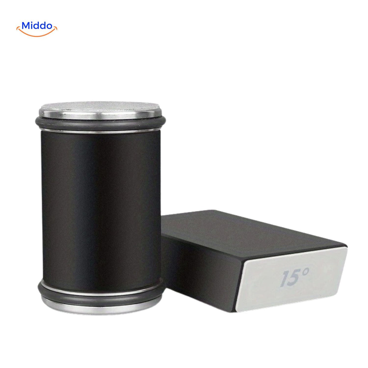 Stylish rolling knife sharpener with black and metallic color combination.