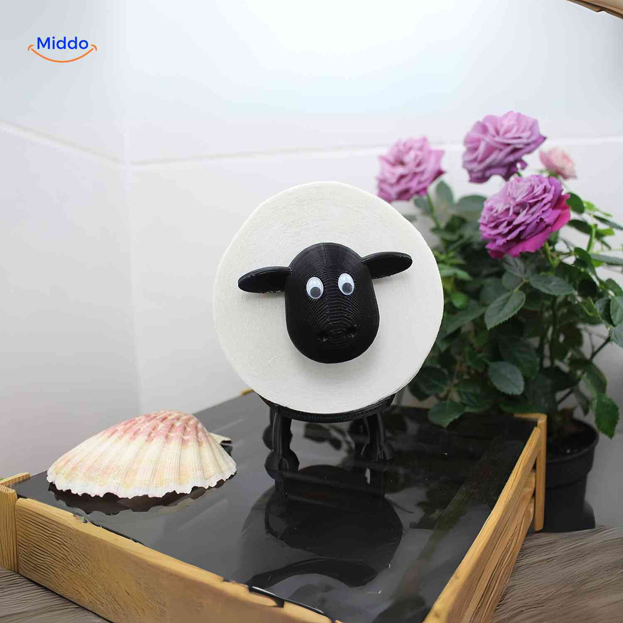 SheepRoll holder with floral design elements, decorative bathroom storage solution.