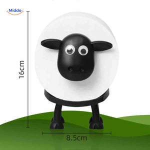SheepRoll holder showing cute sheep head design, 16x8cm compact bathroom storage.