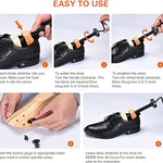 Instructions showing how to use shoe stretchers for optimal fit.