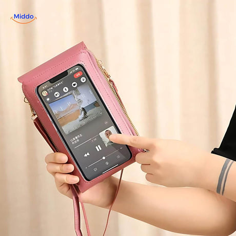 TouchScreenGo bag displaying phone on the touchscreen back panel feature.