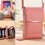 TouchScreenGo shoulder bag in vibrant pink with touchscreen functionality.