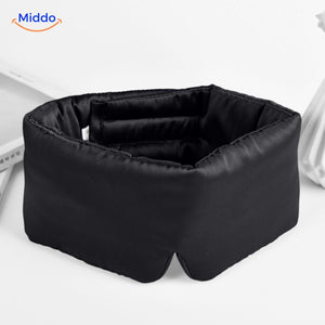 Black mulberry silk sleep mask with soft satin finish for comfortable all-night wear.