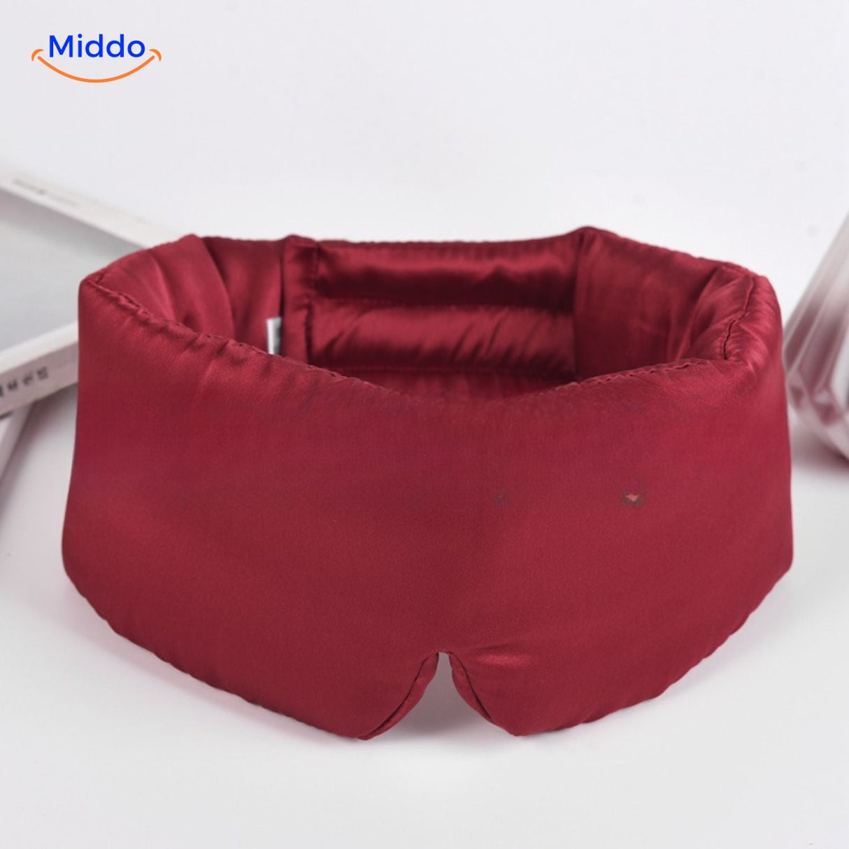 Burgundy mulberry silk sleep mask with elegant satin finish perfect for restful sleep.