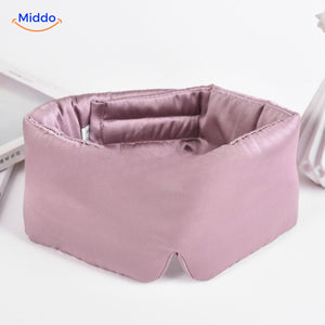 Light pink mulberry silk sleep mask with soft satin finish for superior sleep quality.