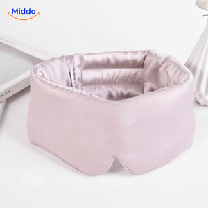 Pink mulberry silk sleep mask in premium reversible satin for anti-aging skincare benefits.
