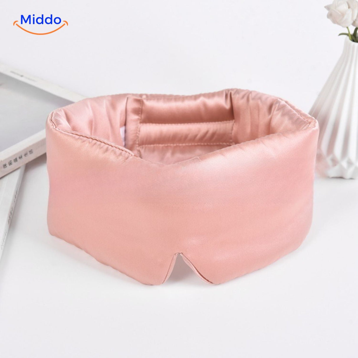 Silver mulberry silk sleep mask offering luxury feel and gentle hypoallergenic sleeping solution.