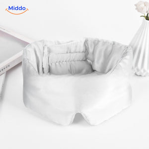 White mulberry silk sleep mask with soft reversible satin finish for peaceful sleep and skin health.