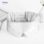White mulberry silk sleep mask with soft reversible satin finish for peaceful sleep and skin health.