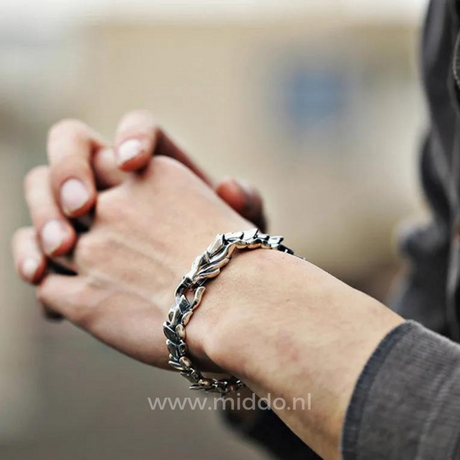 Silver Viking dragon bracelet product shot against a clean background highlighting detail.