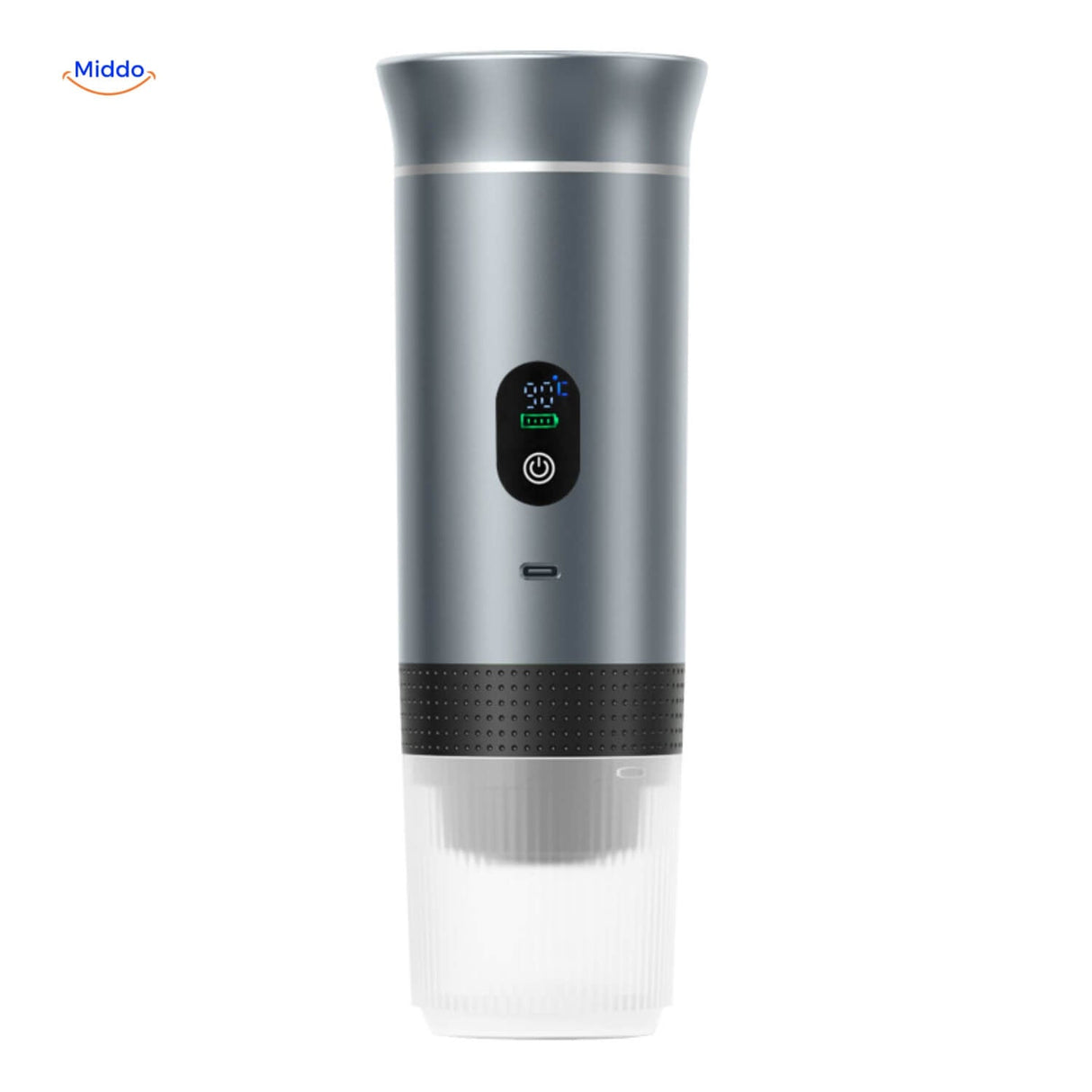 Silver espresso machine with advanced LED technology and display.