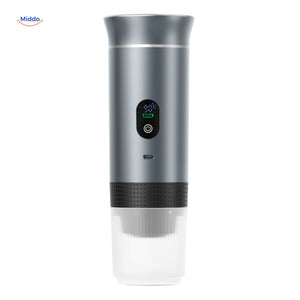 Silver espresso machine with advanced LED technology and display.