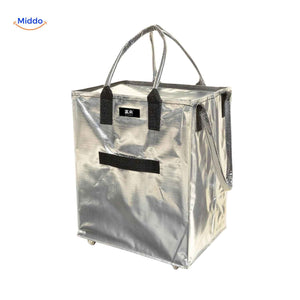 Silver foldable shopping trolley with wheels and large storage capacity