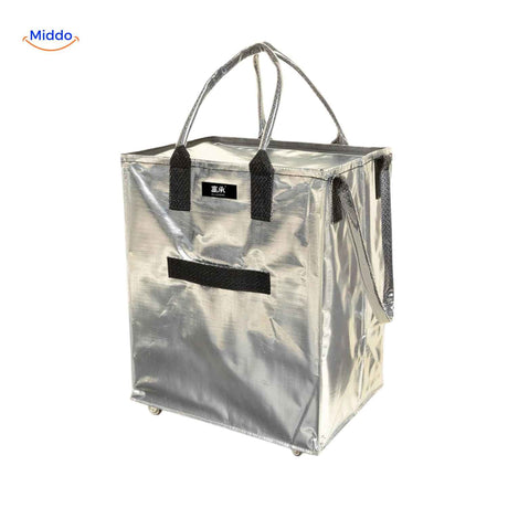 Silver foldable shopping trolley with wheels and large storage capacity