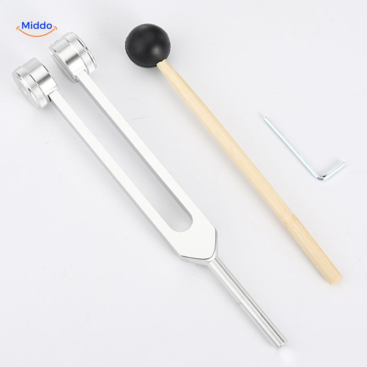Silver tuning fork with gear head, 21.5cm sound therapy healing tool.