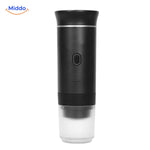 Silver portable espresso machine sleek design and premium finish.