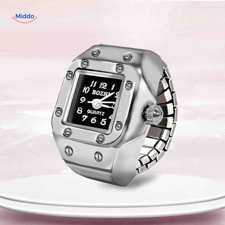Silver quartz ring watch in unisex style with universal appeal.