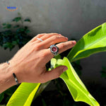 Silver red trendy ring watch for mens with contemporary styling.
