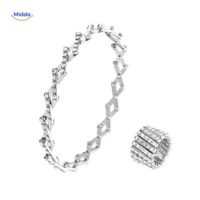 Silver ring and bracelet set with clear crystal rhinestone accents.