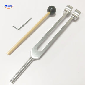 Silver tuning fork with round head, 21.5cm healing frequency tool.