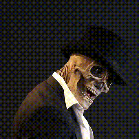Skeleton mask costume with detailed facial features and lifelike bone design.