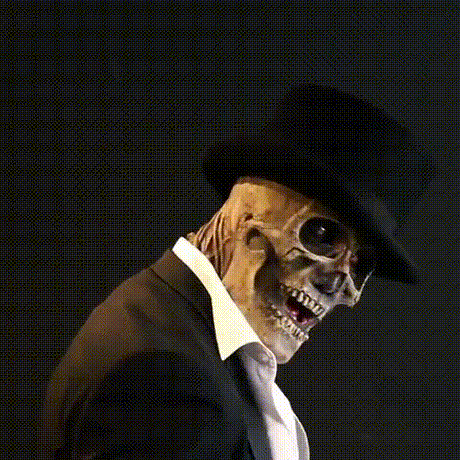 Skeleton mask costume with detailed facial features and lifelike bone design.