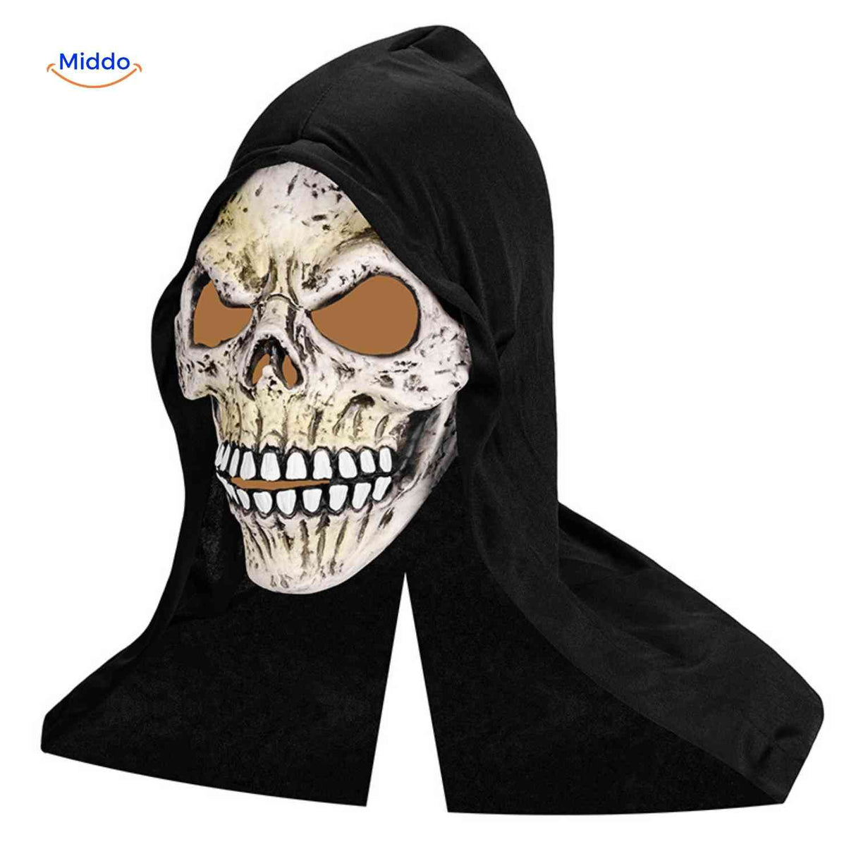 Skull horror mask with hooded design for Halloween.