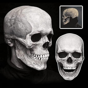 Realistic skull mask shown from front and side angles for Halloween costume.