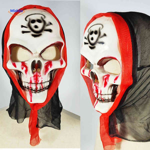 Skeleton mask with attached hood shown from the side angle.