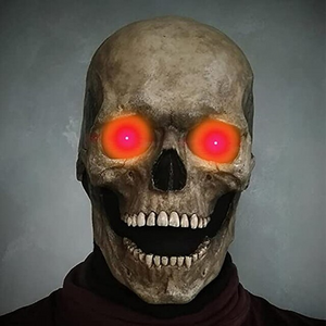 Skull mask featuring menacing red eyes for realistic horror costume.