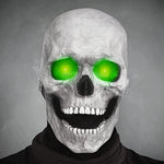 White skull mask with glowing green eyes for custom Halloween costume.