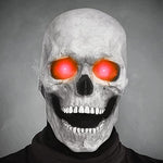 White skull mask with glowing red eyes for spooky Halloween effect.